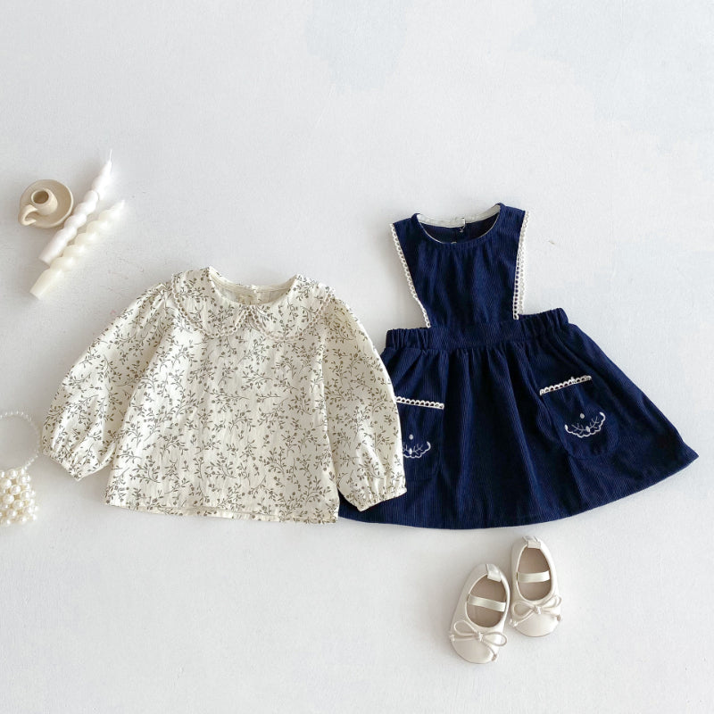 【BABY&KID】刺繍ベストワンピース/小花柄ブラウスSK011028