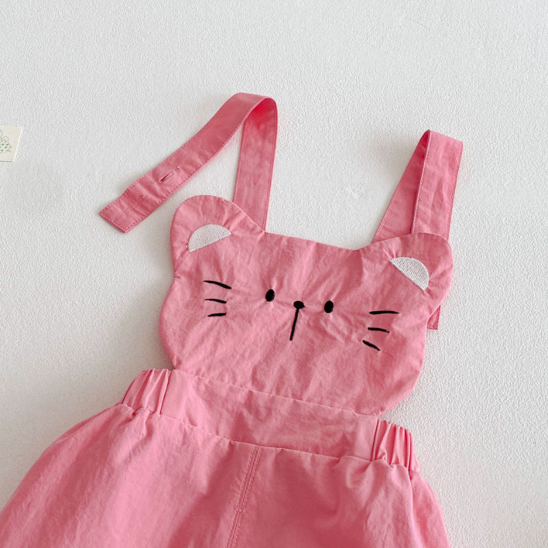 【BABY&KID】夏新作 ネコプリントTシャツ、ワンピ、サロペット、ドットパンツセットSKO71201