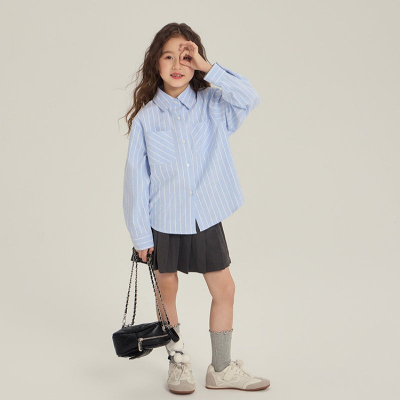 【BABY&KID】リボンスウェット&ボーダーシャツ&スカート3点セットSK102433
