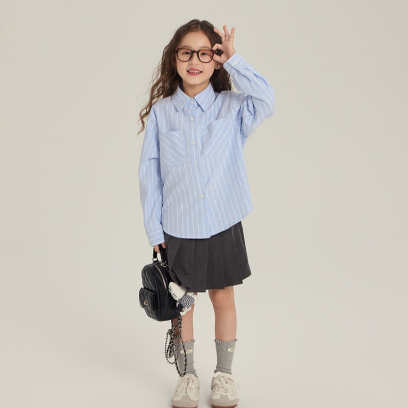 【BABY&KID】リボンスウェット&ボーダーシャツ&スカート3点セットSK102433