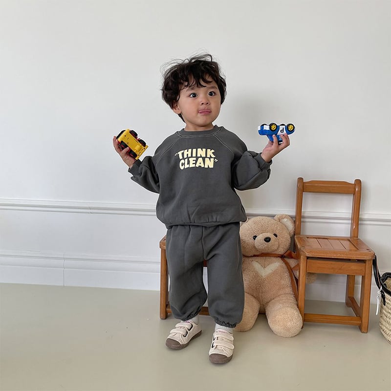 【BABY&KID】冬新作起毛英字プリントセットアップ 全2色SK11332