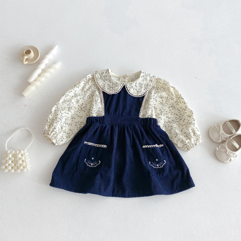 【BABY&KID】刺繍ベストワンピース/小花柄ブラウスSK011028