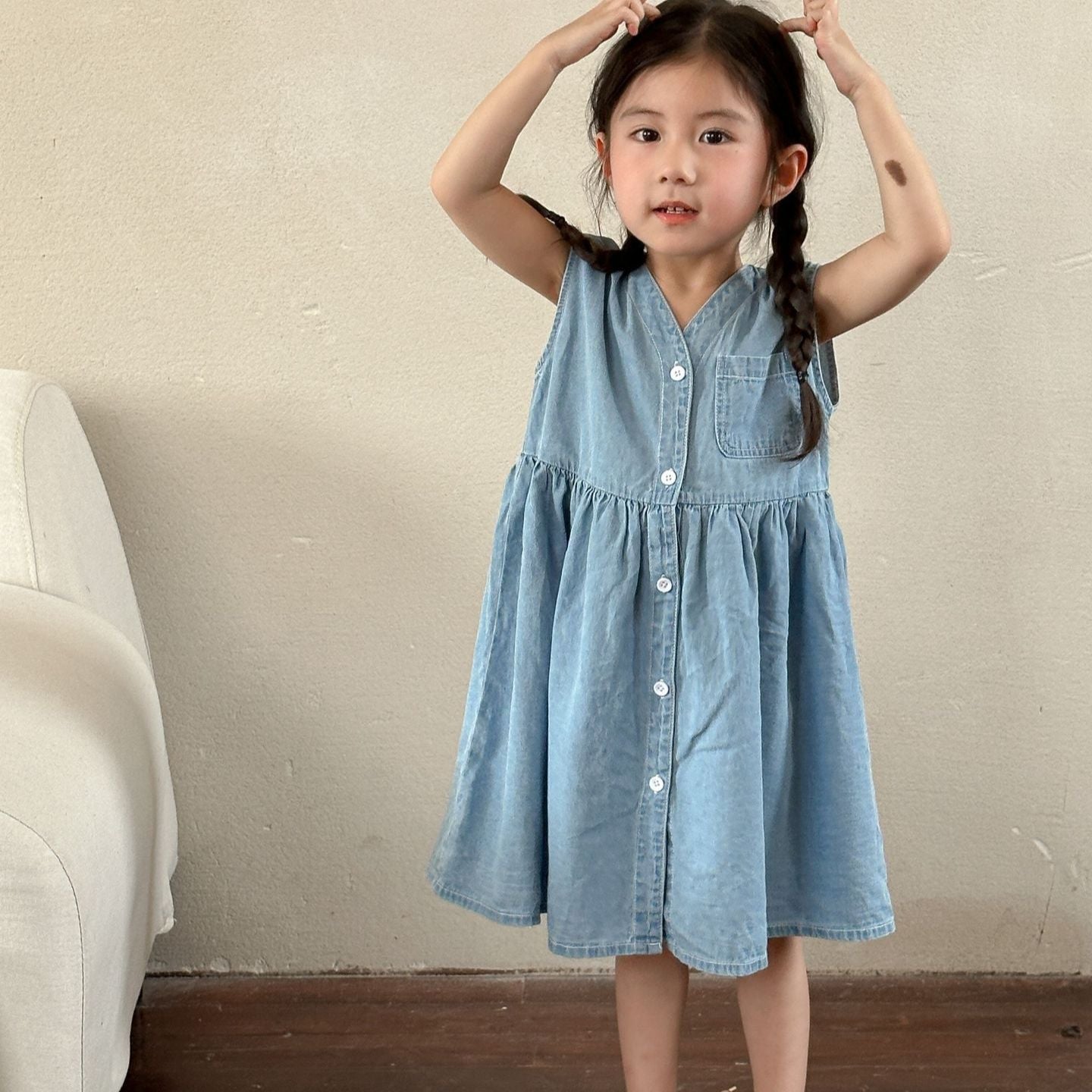【BABY&KID】夏新作 Vネックデニムセット、ワンピースSK063012