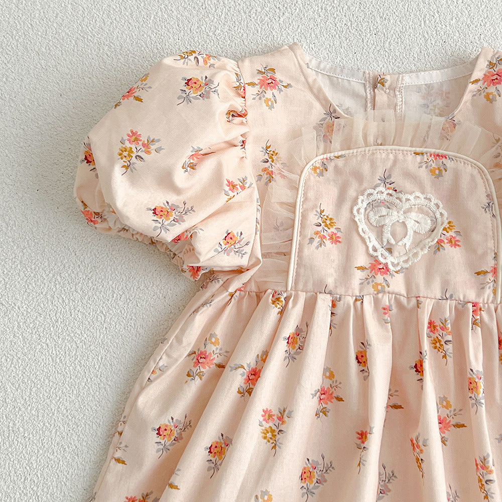 【姉妹服】夏新作 ピンク小花柄ロンパース、ワンピースSK081632