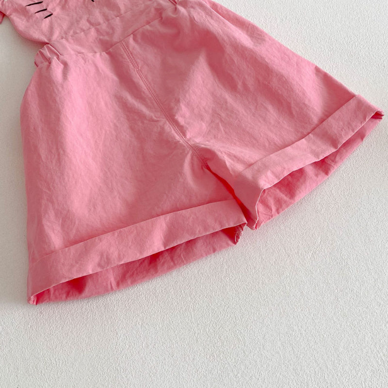 【BABY&KID】夏新作 ネコプリントTシャツ、ワンピ、サロペット、ドットパンツセットSKO71201