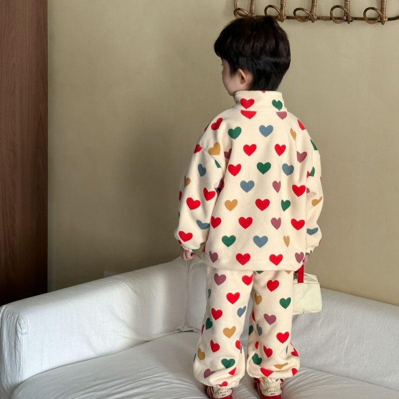 【BABY&KID】冬新作 ハート&いちご柄フリースセットアップSK102032