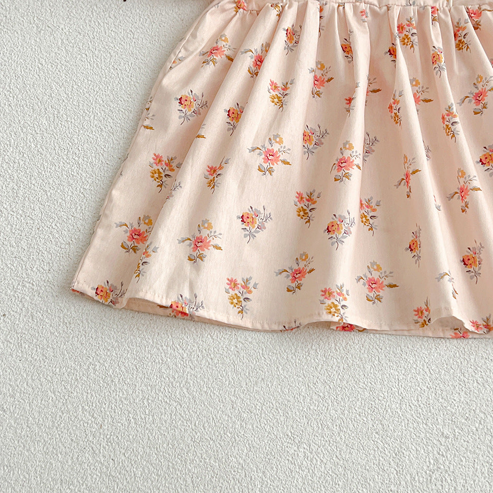 【姉妹服】夏新作 ピンク小花柄ロンパース、ワンピースSK081632