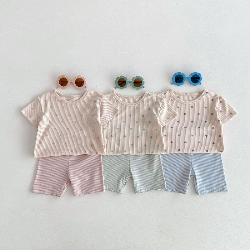 【BABY&KID】夏新作 ハートTシャツ&ボーダーショートパンツSK080212