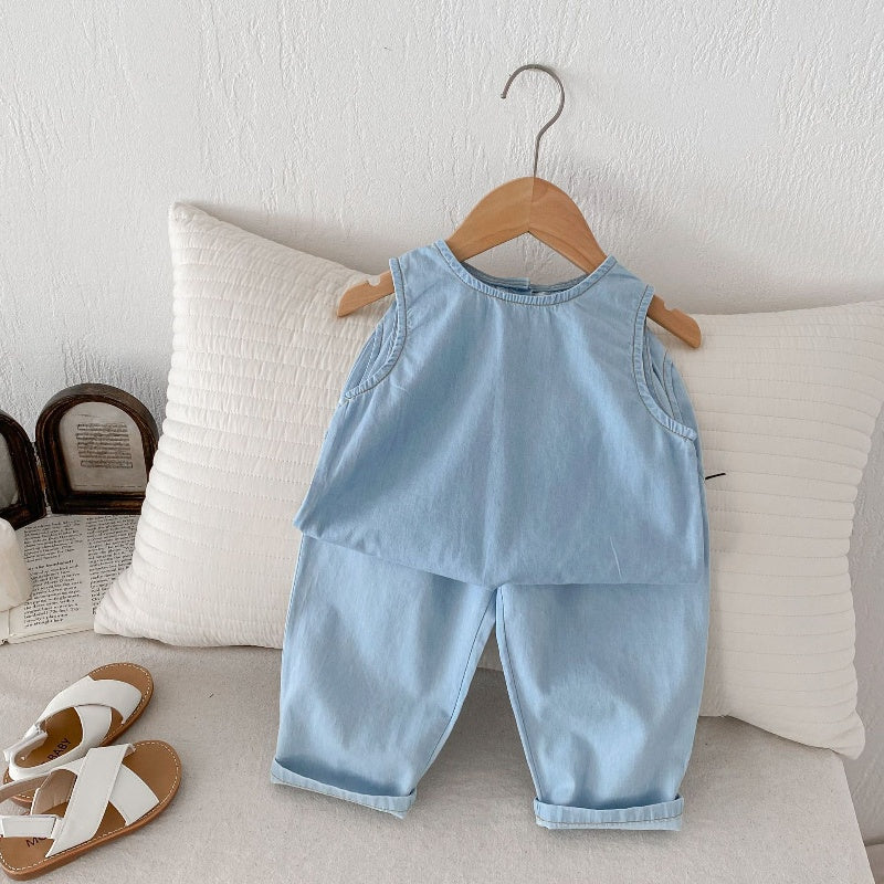 【BABY&KID】夏新作 ノースリーブデニムセットアップSK080207