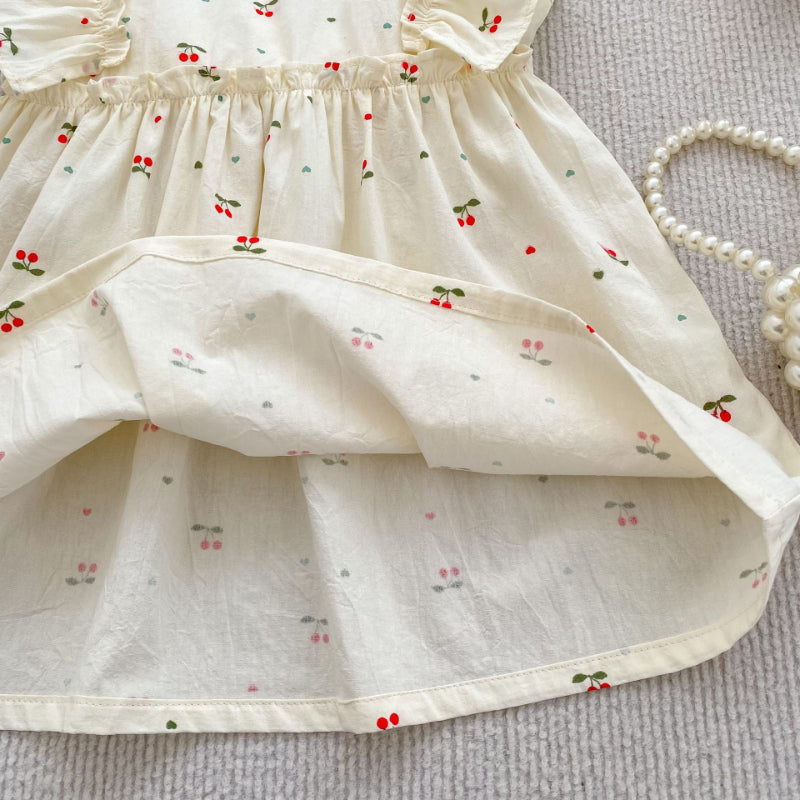 【姉妹服】夏新作 さくらんぼ柄ビッグリボンロンパース、ワンピースSK072321