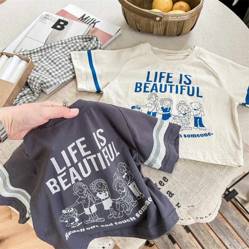 【BABY&KID】夏新作 英字カートゥーン柄プリントTシャツSK091614