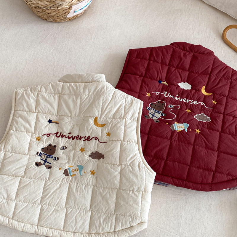 【BABY&KID】冬新作刺繍カートゥーンリバーシブルベストSK102517