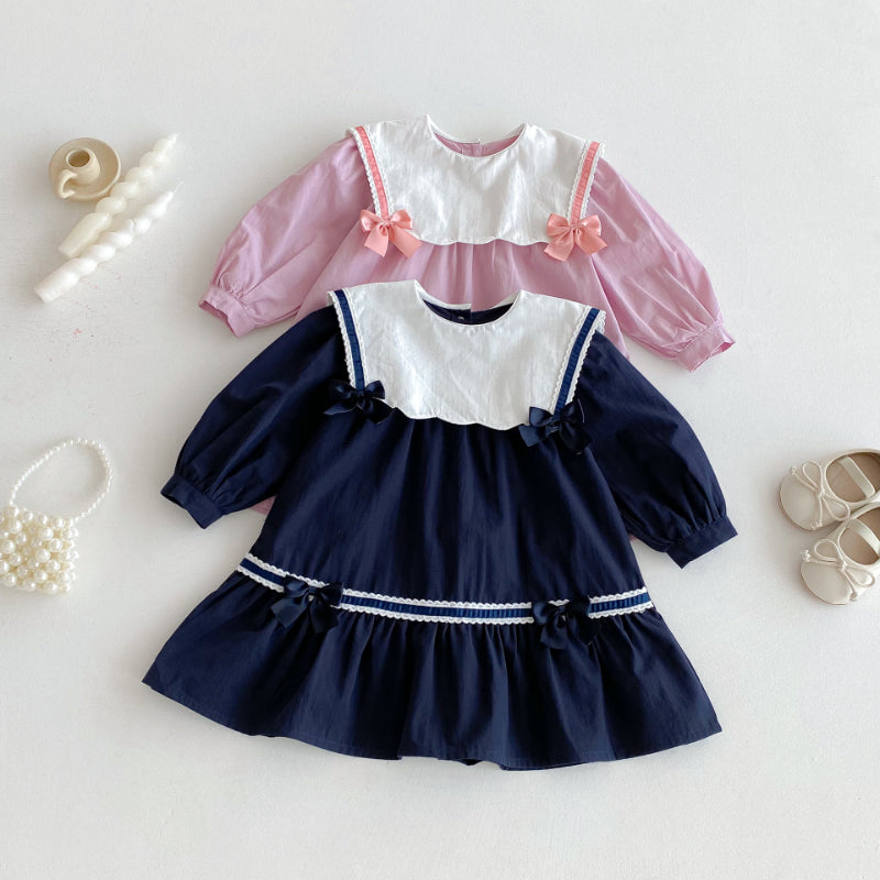 【BABY&KID】学院風カラー蝶結びワンピースSK011025