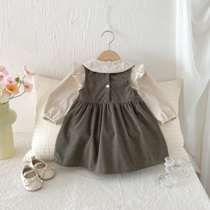 【BABY&KID】コーデュロイ蝶結びワンピース/ベージュトップスSK011027