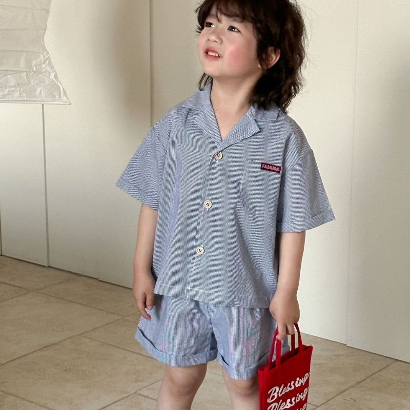 【BABY&KID】夏新作 ストライプシャツスーツ、ワンピースSK063020