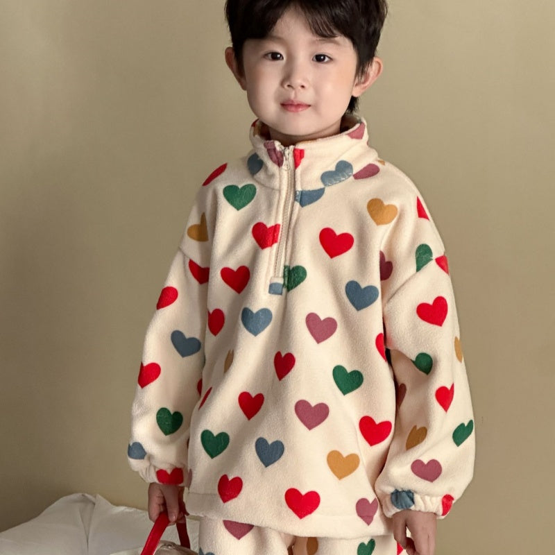 【BABY&KID】冬新作 ハート&いちご柄フリースセットアップSK102032