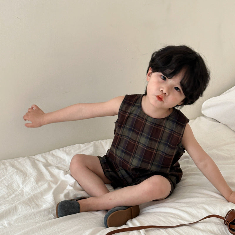 【BABY&KID】夏新作 レトロチェックノースリーブセットアップSK063025