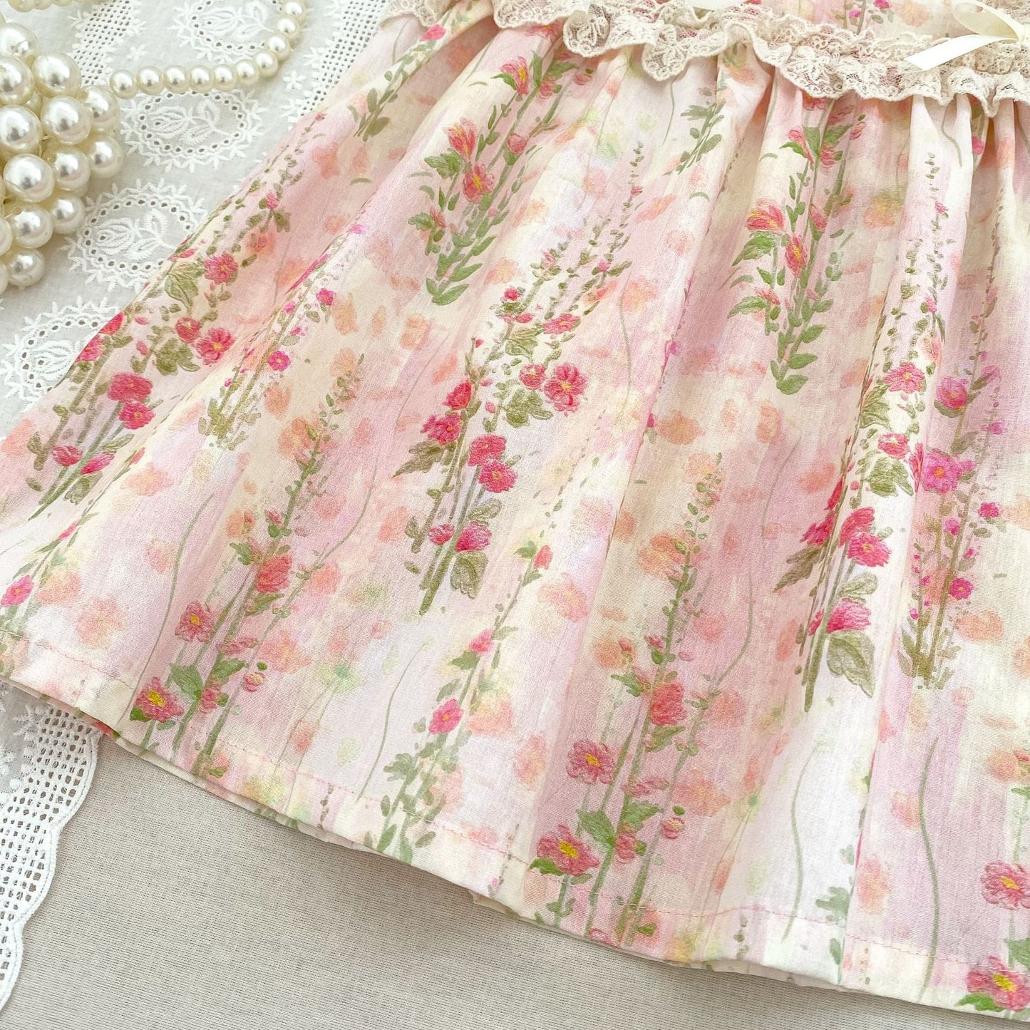 【姉妹服】夏新作 レース小花柄ロンパース、ワンピースSK081617