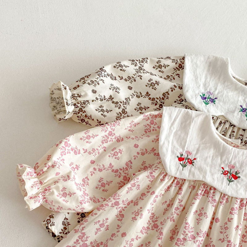 【BABY&KID】韓国風ドールカラー刺繍ワンピースSK011023