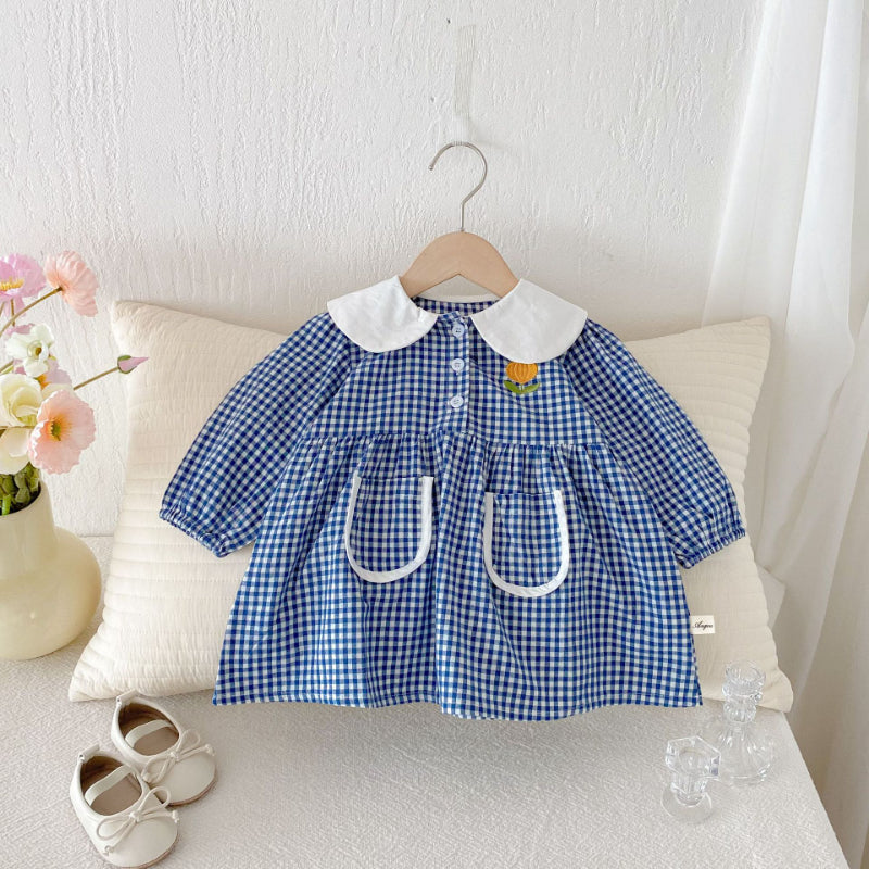 【BABY&KID】花柄刺繍チェックワンピースSK011024