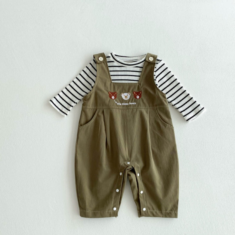 【BABY】スリー熊さんカジュアルサロペット、ベーシックボーダーTシャツSK032213