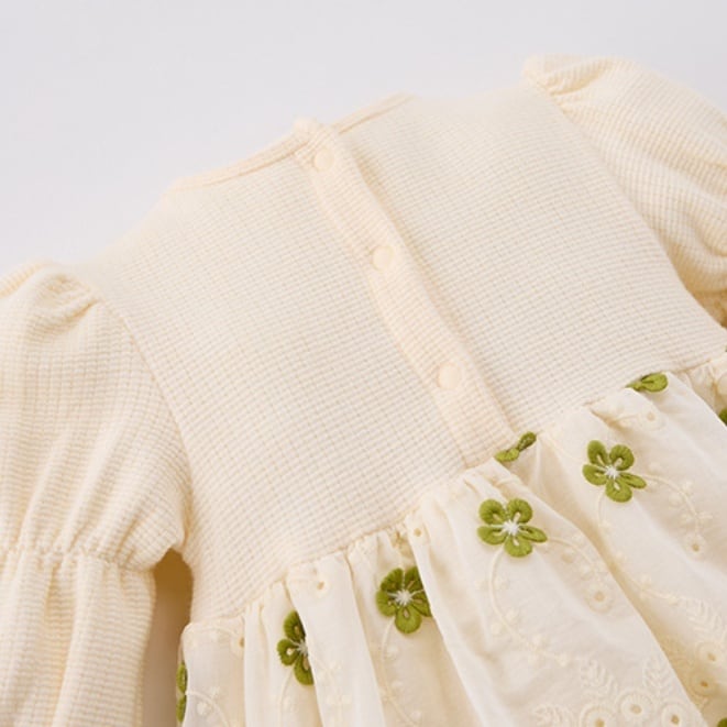 【BABY】グリーン花刺繡プリンセス風ロンパースSK051303