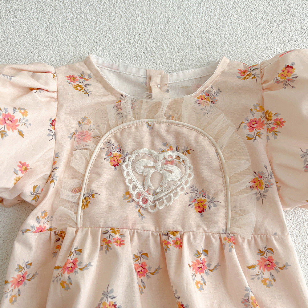 【姉妹服】夏新作 ピンク小花柄ロンパース、ワンピースSK081632