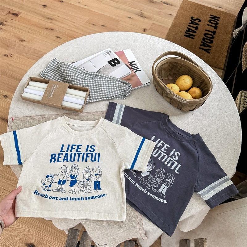 【BABY&KID】夏新作 英字カートゥーン柄プリントTシャツSK091614