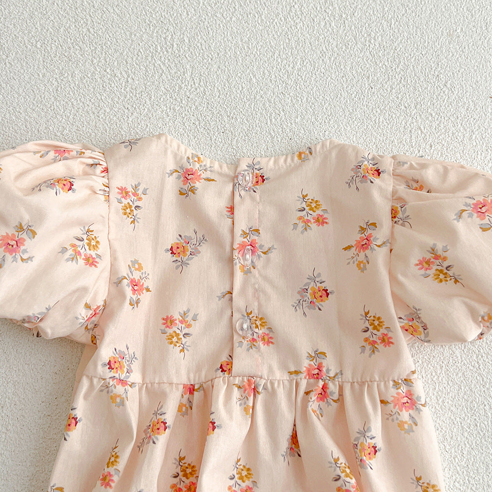 【姉妹服】夏新作 ピンク小花柄ロンパース、ワンピースSK081632