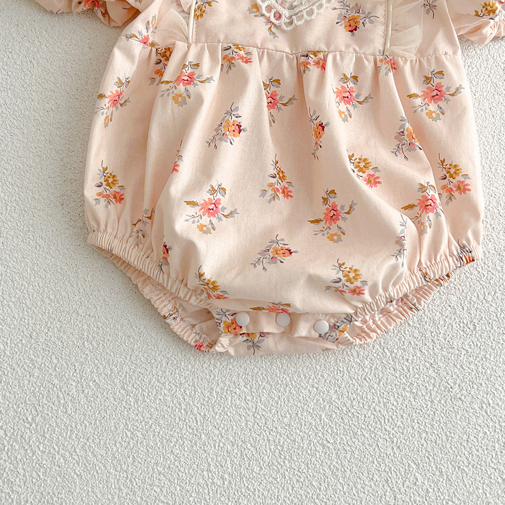 【姉妹服】夏新作 ピンク小花柄ロンパース、ワンピースSK081632
