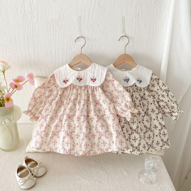 【BABY&KID】韓国風ドールカラー刺繍ワンピースSK011023