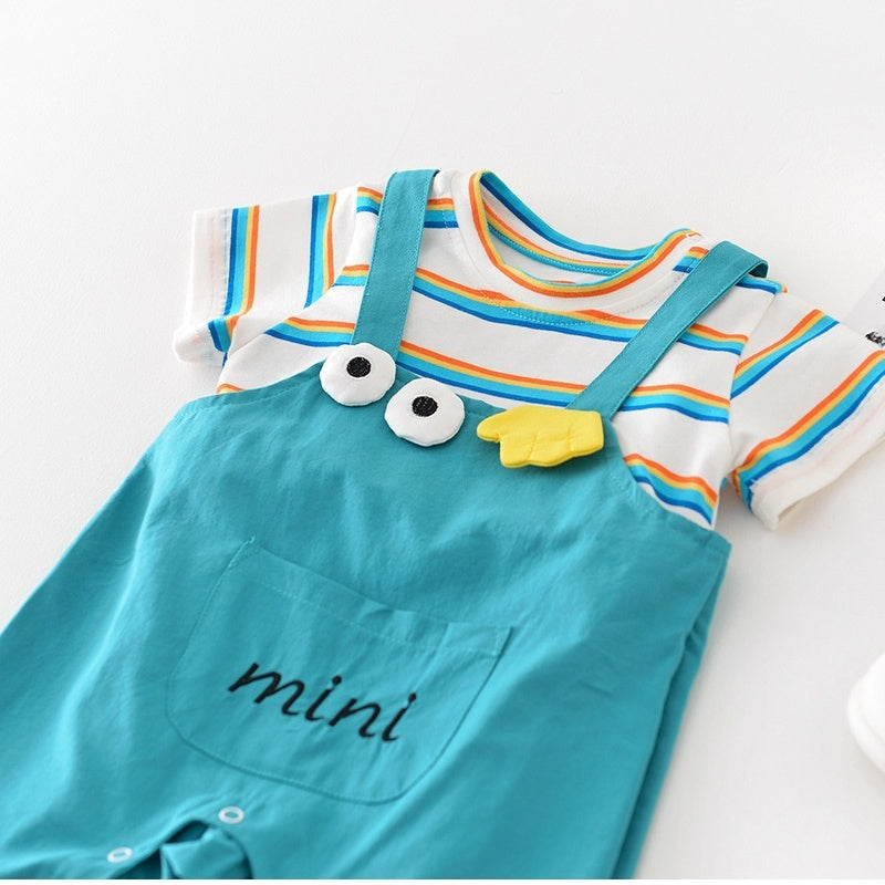 【BABY】夏新作 MINIレインボーストライプ半袖ジャンプスーツSK070813