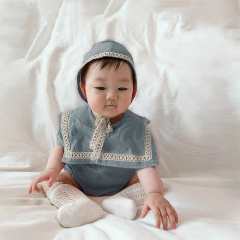 【BABY】夏新作 ビッグラペルロンパース&帽子SK082513