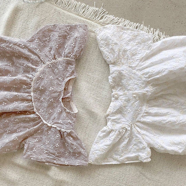 【BABY】夏新作 無地刺繍レースロンパースSK071602