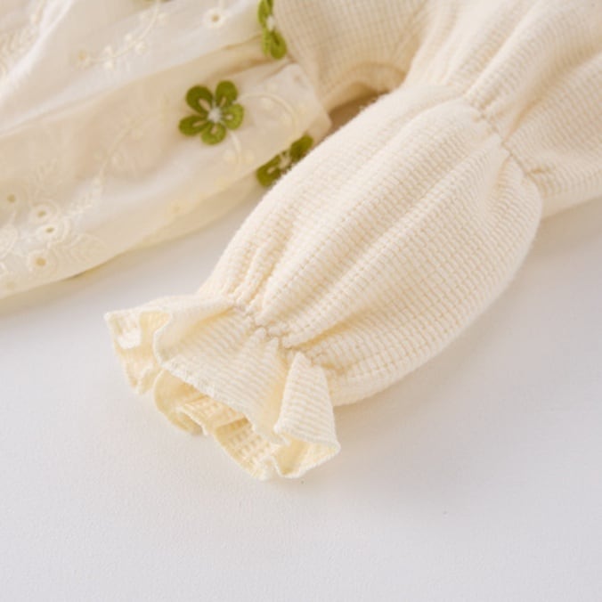 【BABY】グリーン花刺繡プリンセス風ロンパースSK051303