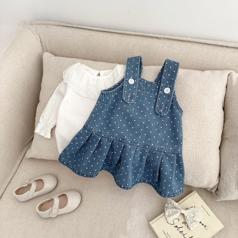 【BABY&KID】デニムドットワンピース、レース襟可愛いTシャツSK051309