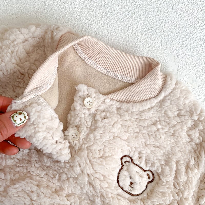 【BABY】冬新作クマ柄帽子付き起毛ロンパース 全2色SK11389