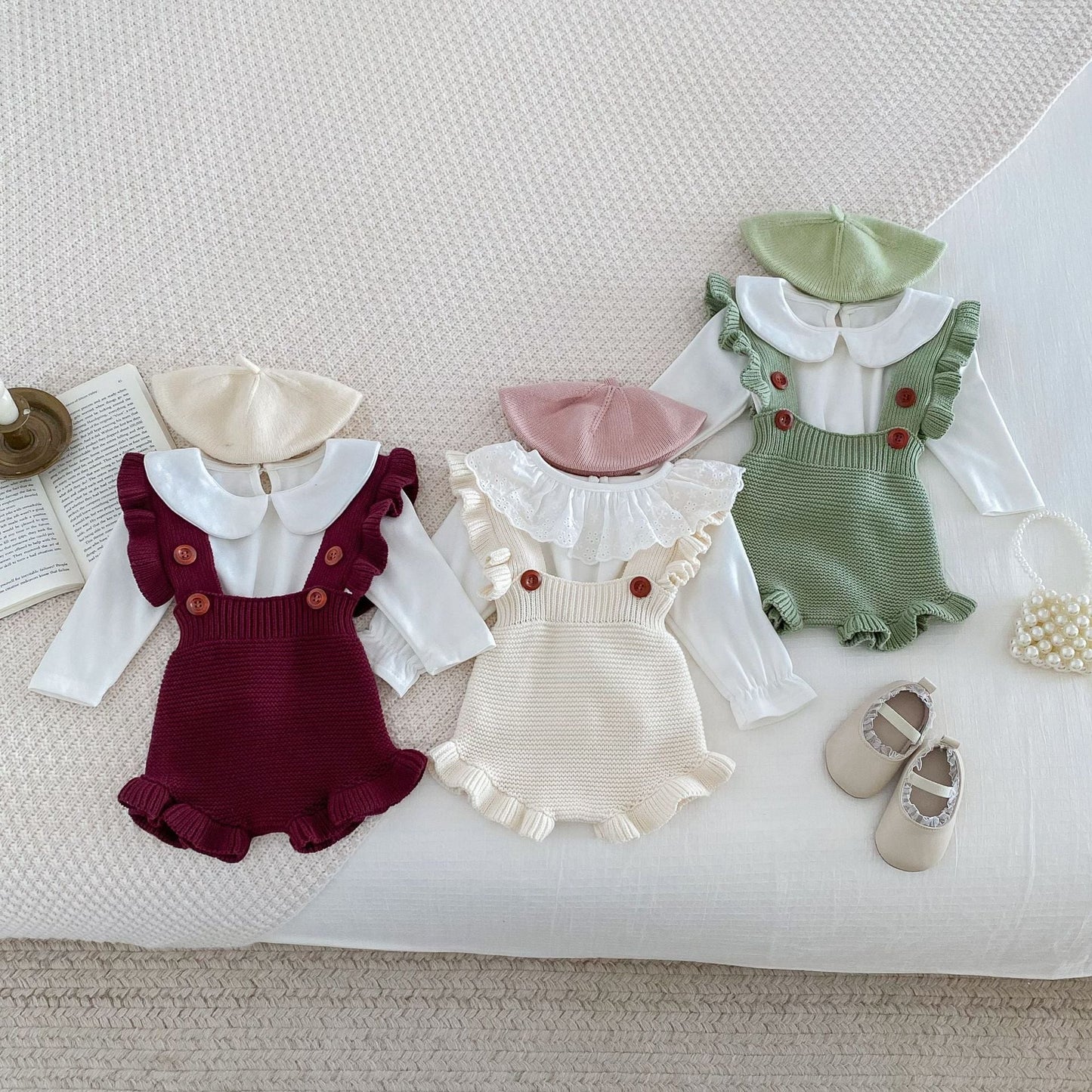 【BABY】フリルカラー無地サロペットロンパースSK031506