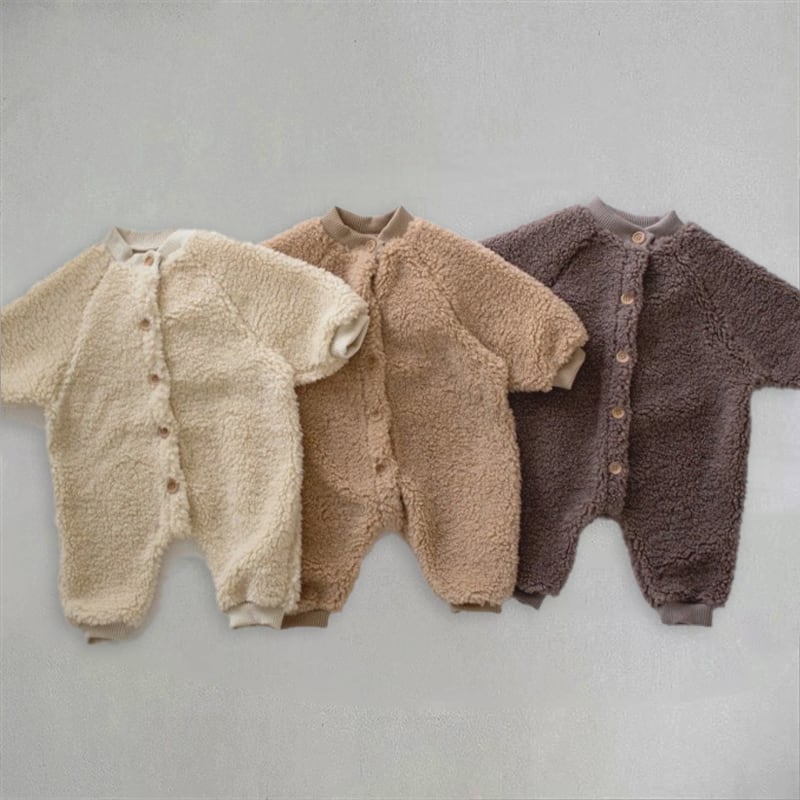 【BABY&KID】冬新作無地起毛ボタン付きオールインワン 全3色SK11341
