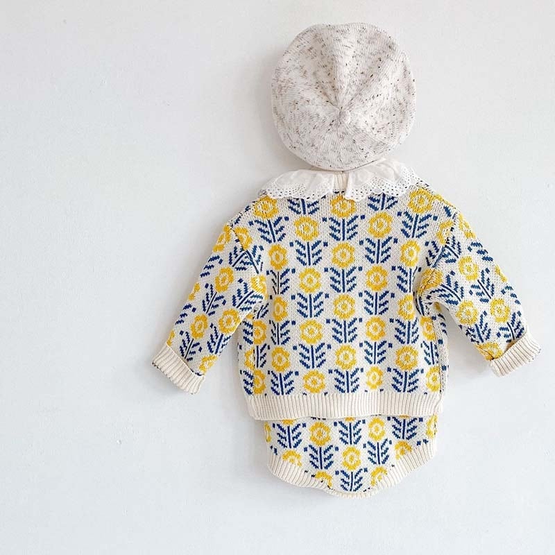 【BABY&KID】ひまわり柄ニットカーディガンORロンパースSK11324