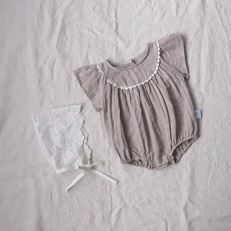 【BABY】夏新作 無地刺繍レースロンパースSK071602