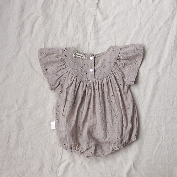 【BABY】夏新作 無地刺繍レースロンパースSK071602