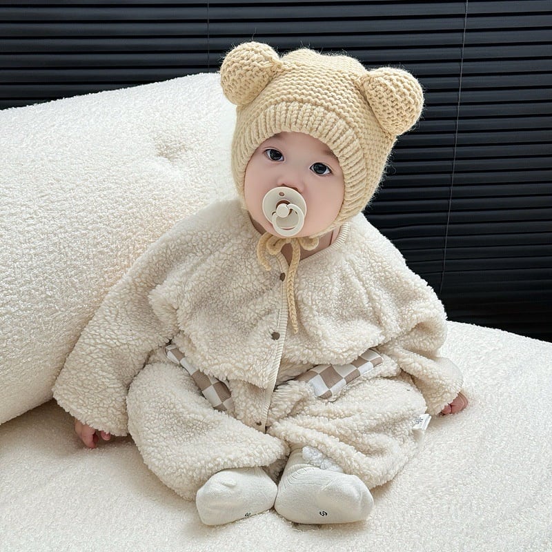 【BABY】冬新作 もこもこチェックポケットロンパースSK11366
