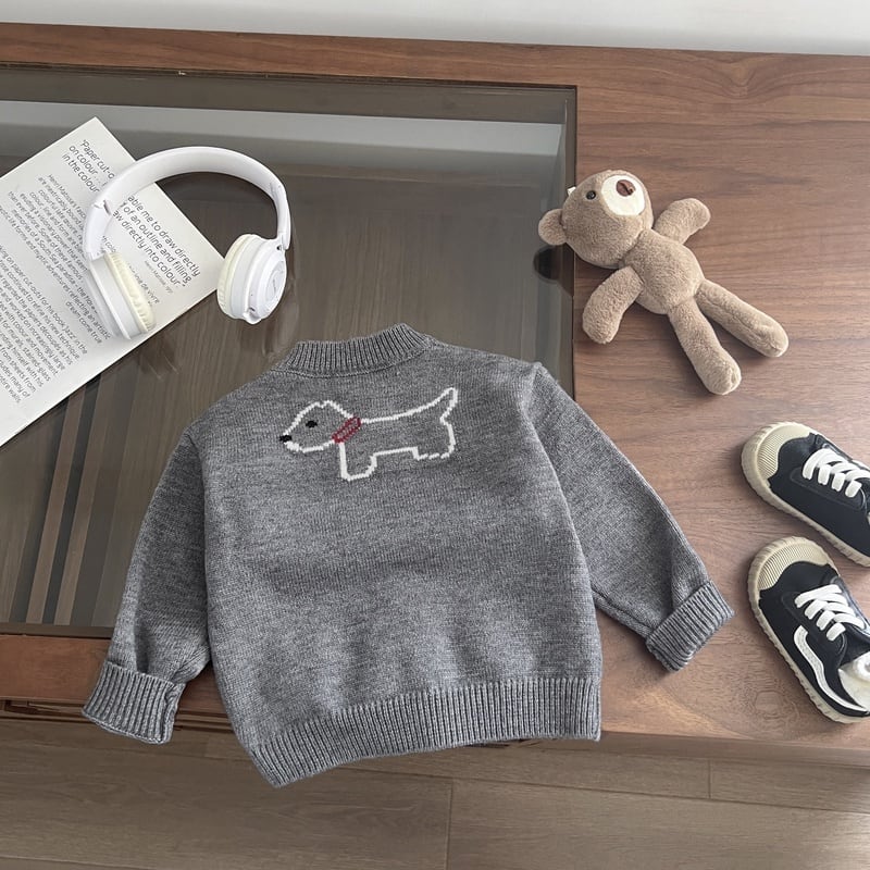 【BABY&KID】可愛いペット柄グレーカーディガンSK051408