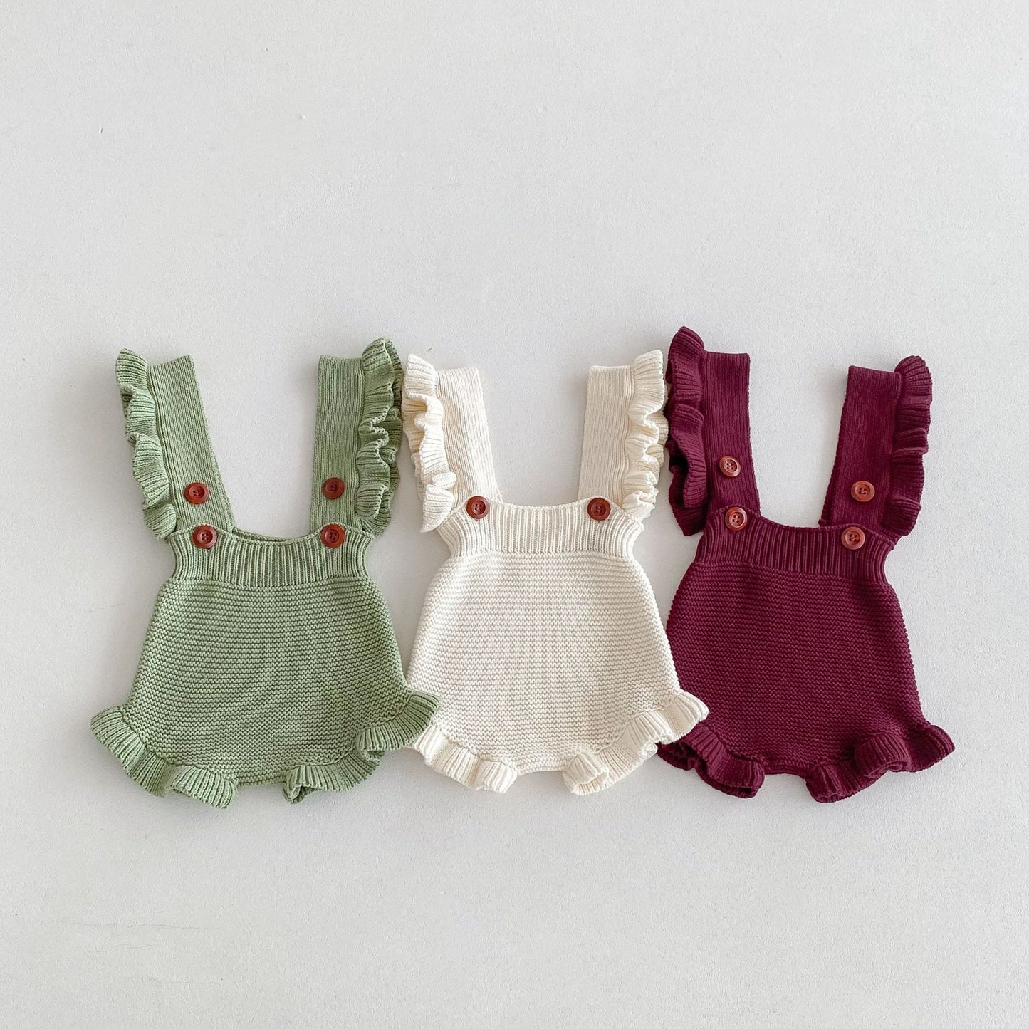 【BABY】フリルカラー無地サロペットロンパースSK031506