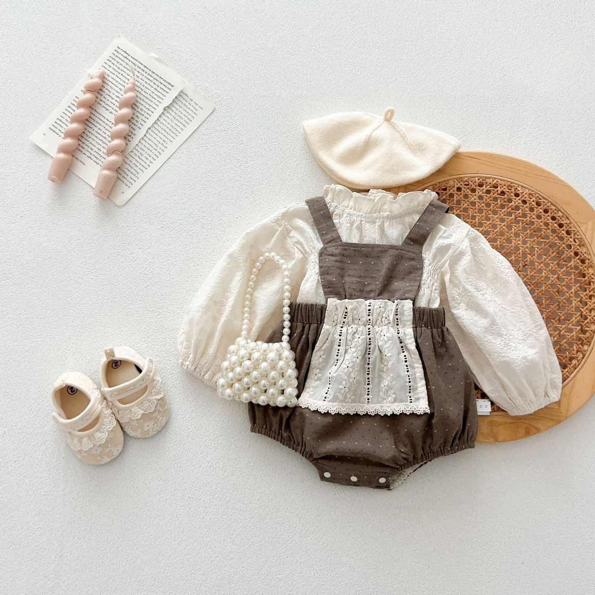 【BABY】韓国風刺繍レーストップス &サロペットSK11361