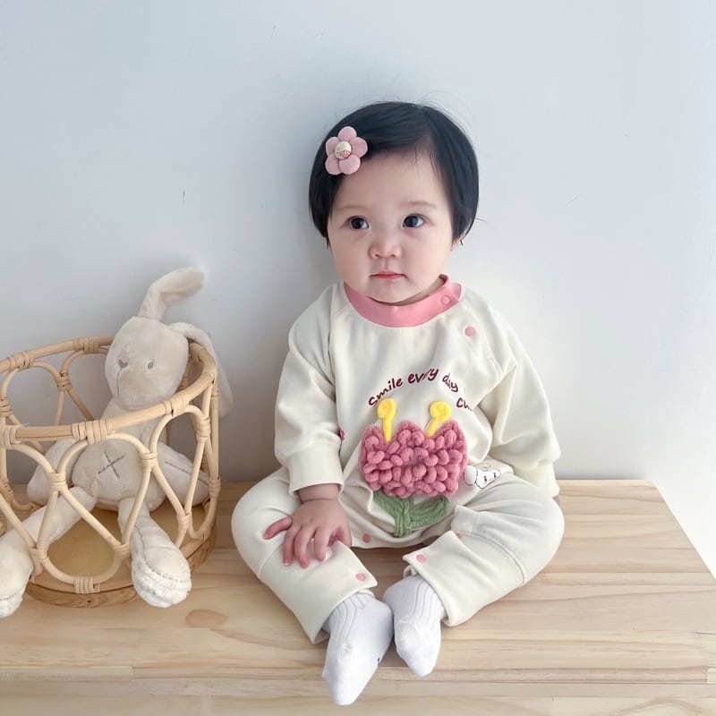 【BABY】可愛いツリー、チューリップ柄ロンパースSK051607