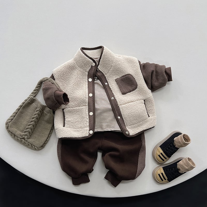 【BABY&KID】冬新作バイカラーストライプもこもコート 全2色SK11335
