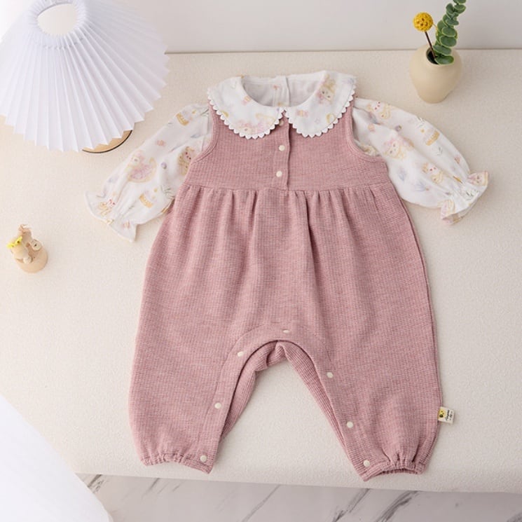 【BABY】可愛いピンク花柄ロンパース、サロペットSK051601