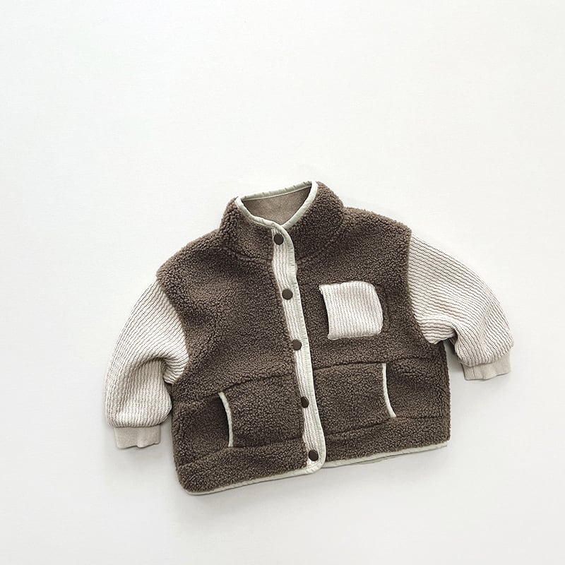 【BABY&KID】冬新作バイカラーストライプもこもコート 全2色SK11335